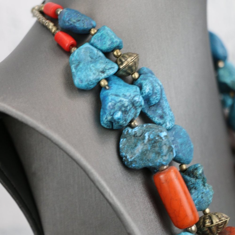 Turquoise And Orange Bead Statement Necklace - image 6